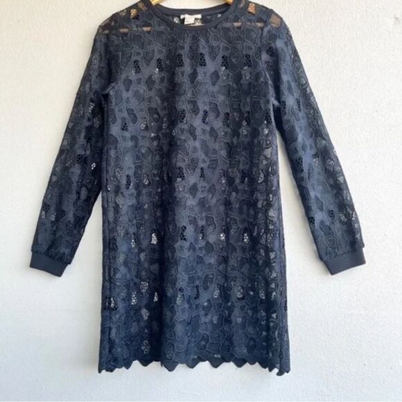 H&M | Longsleeve Sheer Lace Dress - Deep Navy - Picture 1 of 7
